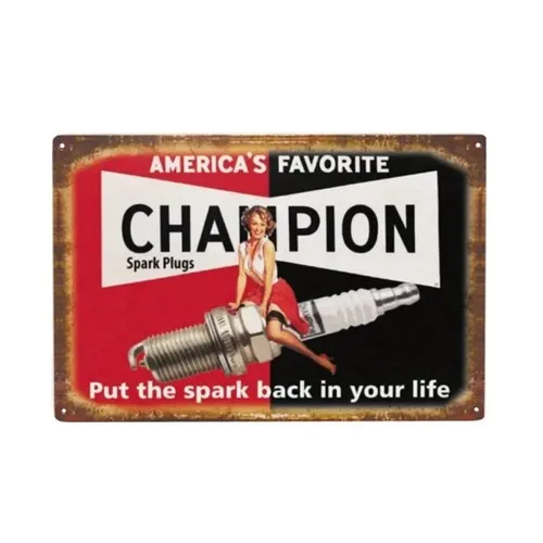 Spark Plugs Vintage Tin Sign Retro Pin-Up Garage Decor Wall Art