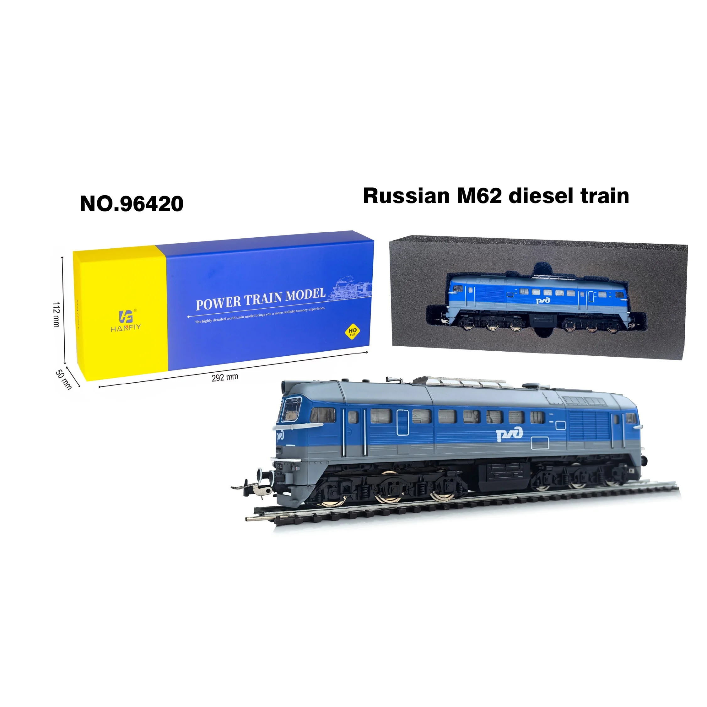 HO スケール 1:87 ロシア M62 ディーゼルと中国の緑色の客車列車モデル