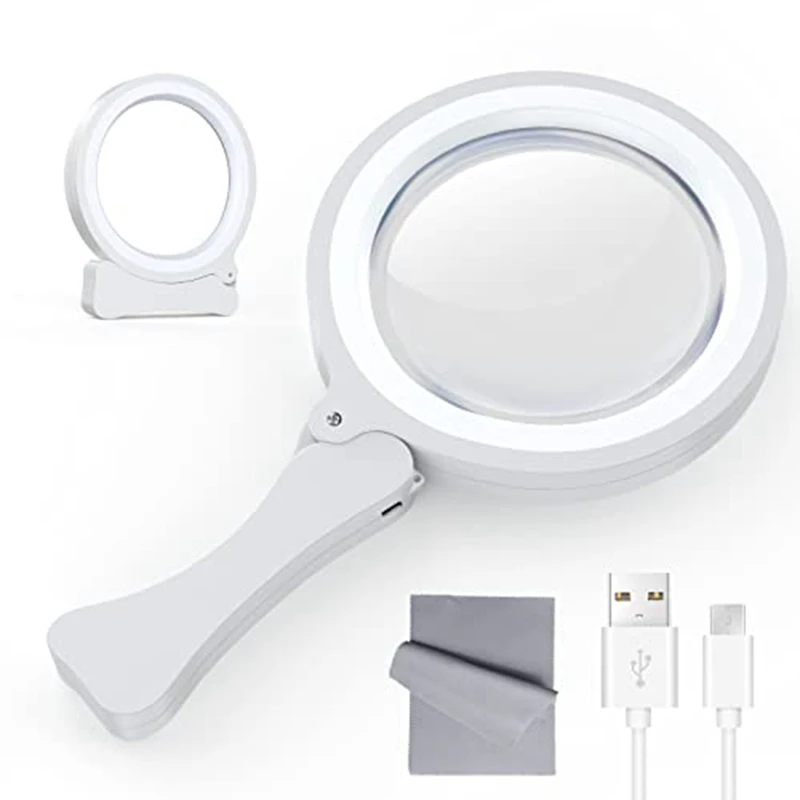 Magnifying Glass With 17 LED Light, 3X 6X Reading Magnifier, Portable Foldable Magnification,