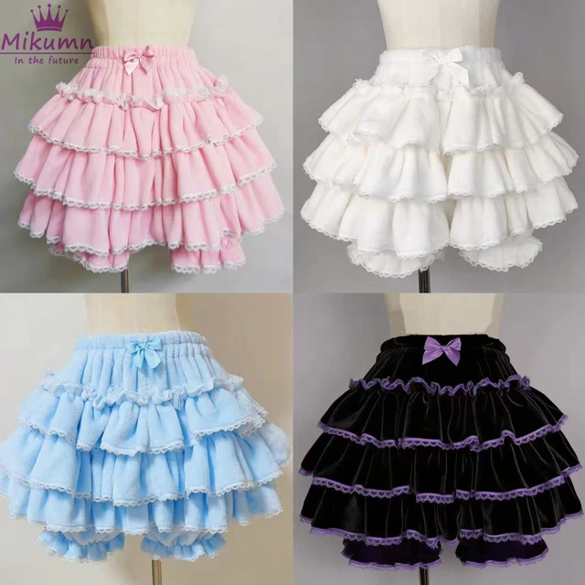 Harajuku Y2k słodkie różowe białe spodnie dyni Lolita jesienno-zimowa JK pluszowe spodenki japońskie Kawaii Ruffles latarnia szorty