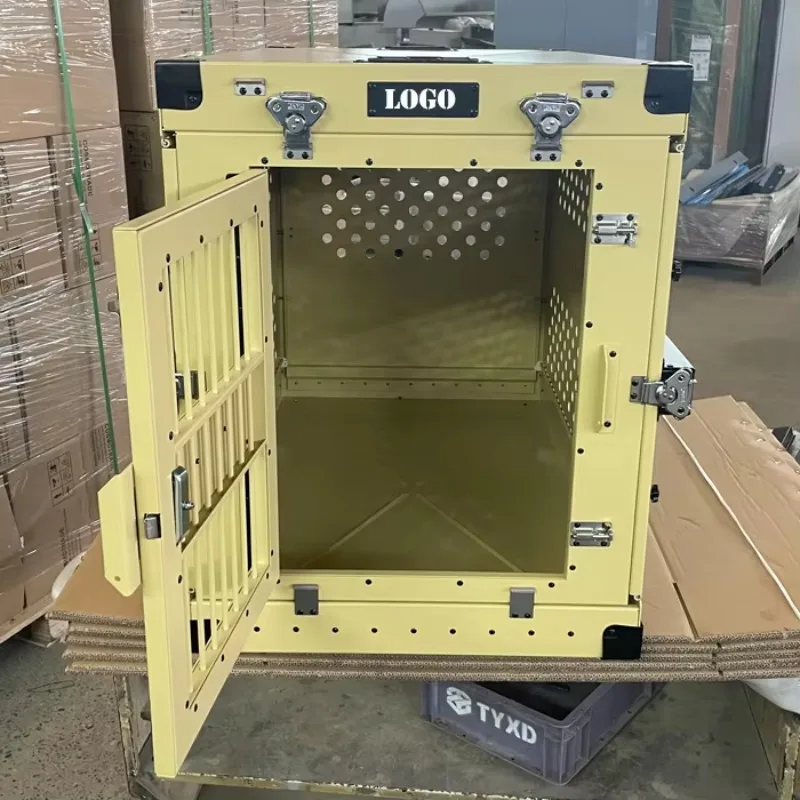 Aluminum Tan Colour Large Foldable Collapsible Dog Kennel Box K9 Dog Crate