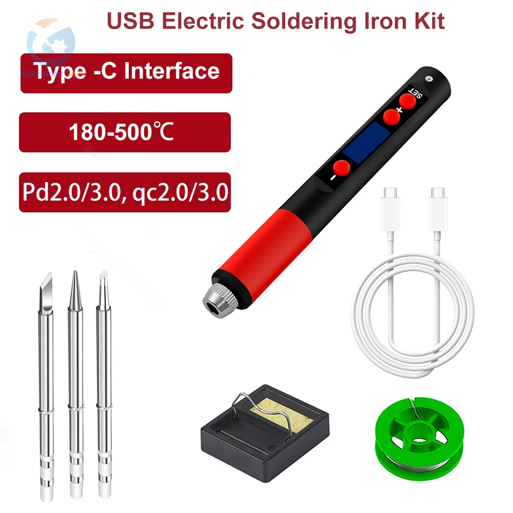 

USB Electric Soldering Iron Kit Adjustable Temperature 180-500 C Type-C QC PD Power Supply Protocol Repair Welding Tool