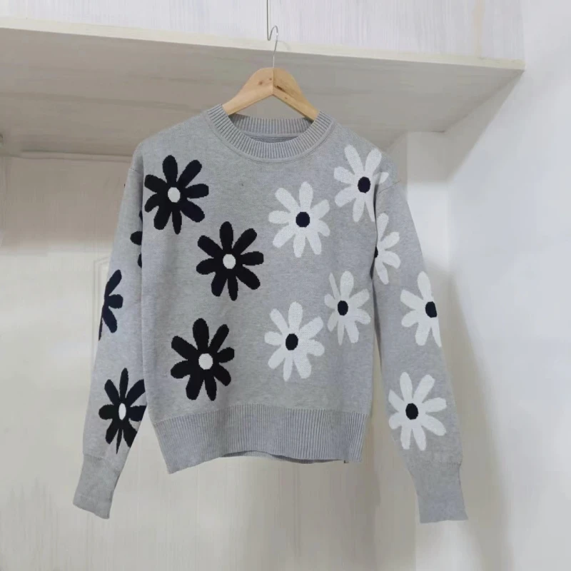 Jacquard Sandros Women\'s Knitted Pullover Y2K Knitted Women\'s Sweater Cardigan Fall/Winter Crew Neck Sweater Jacket 2024 New