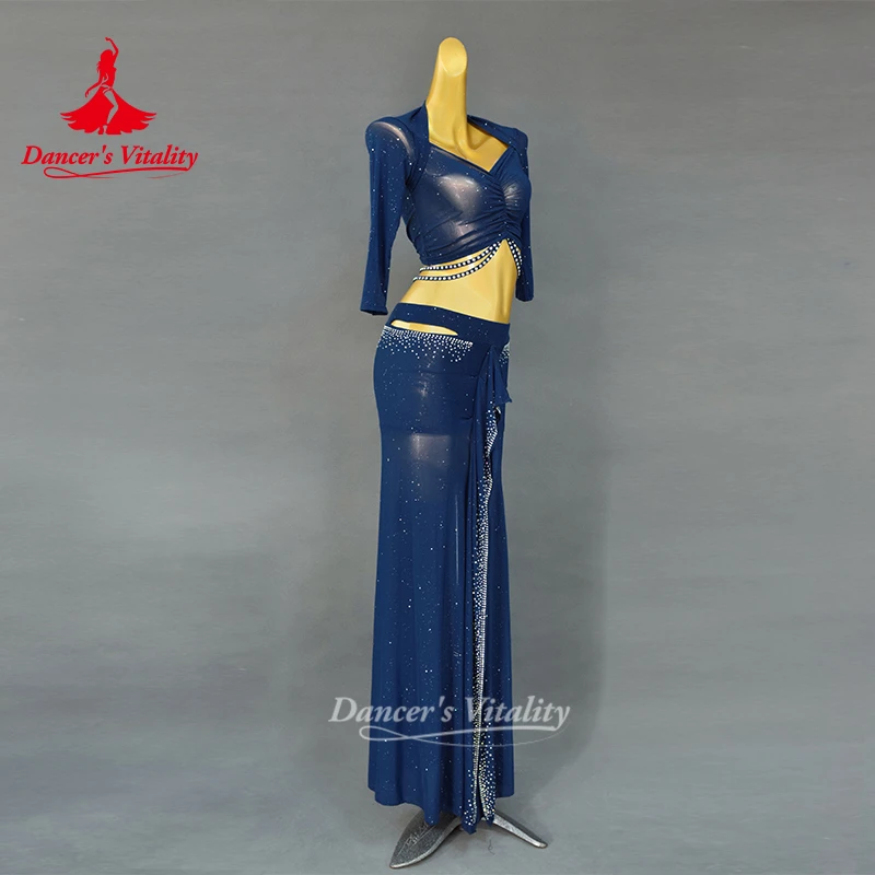 Belly Dance Performance Clothing Suit for Women Bellydance Half Sleeves Top+mesh Long Skirt 2pcs Oriental Professional Set Wear