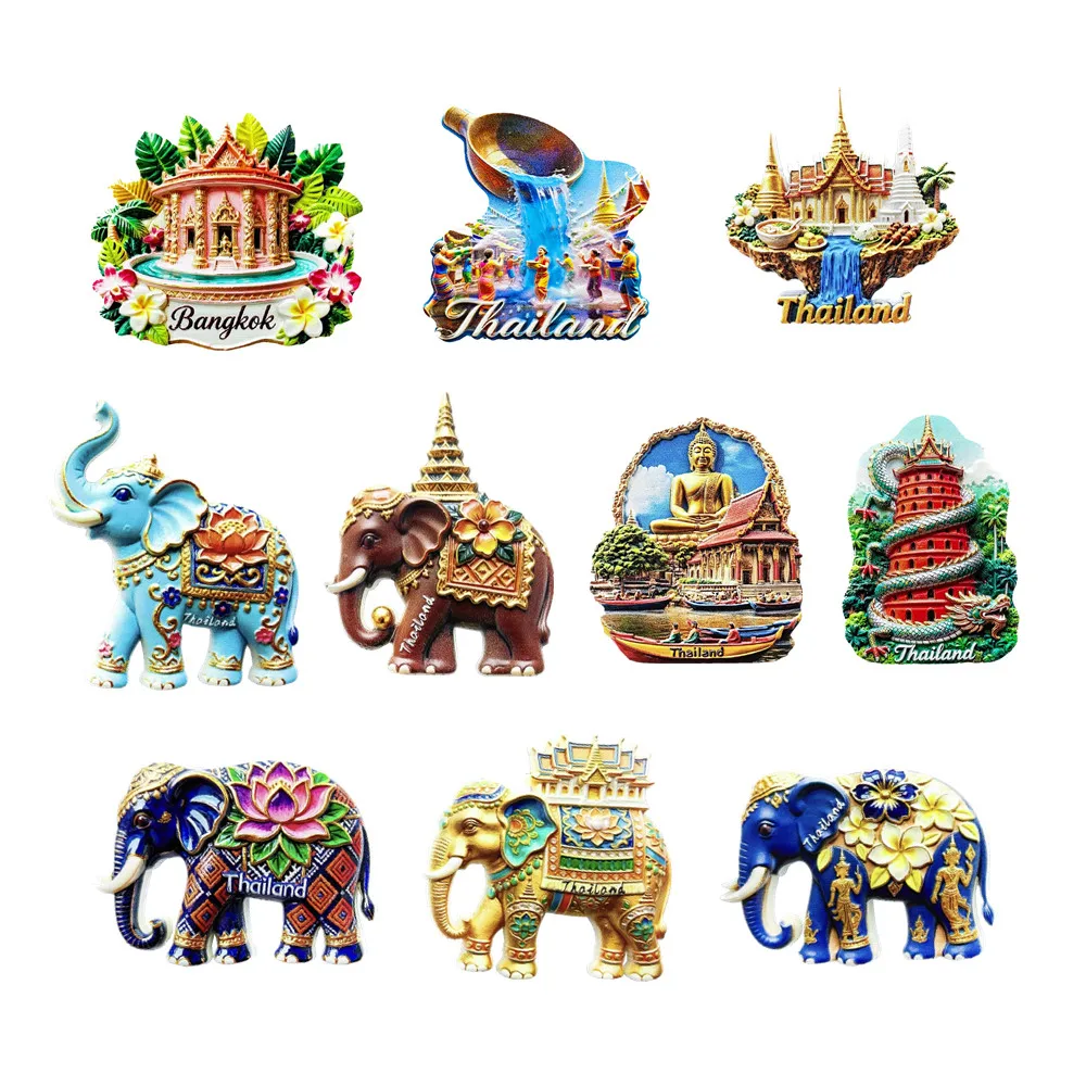Ímãs de Geladeira 3D de Resina de Elefante de Bangkok, Tailândia, Ásia - Artigos de Decoração Artesanais Magnéticos para Coleção e Presente