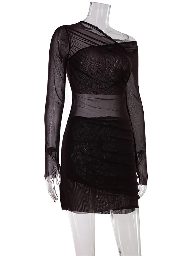 Effen Jurken Voor Vrouwen Mode Sexy Streetwear O-hals Volledige Mouwen Backless Sheer Bodycone Mini Vestidos Gewaden Vrouwelijke Partywear