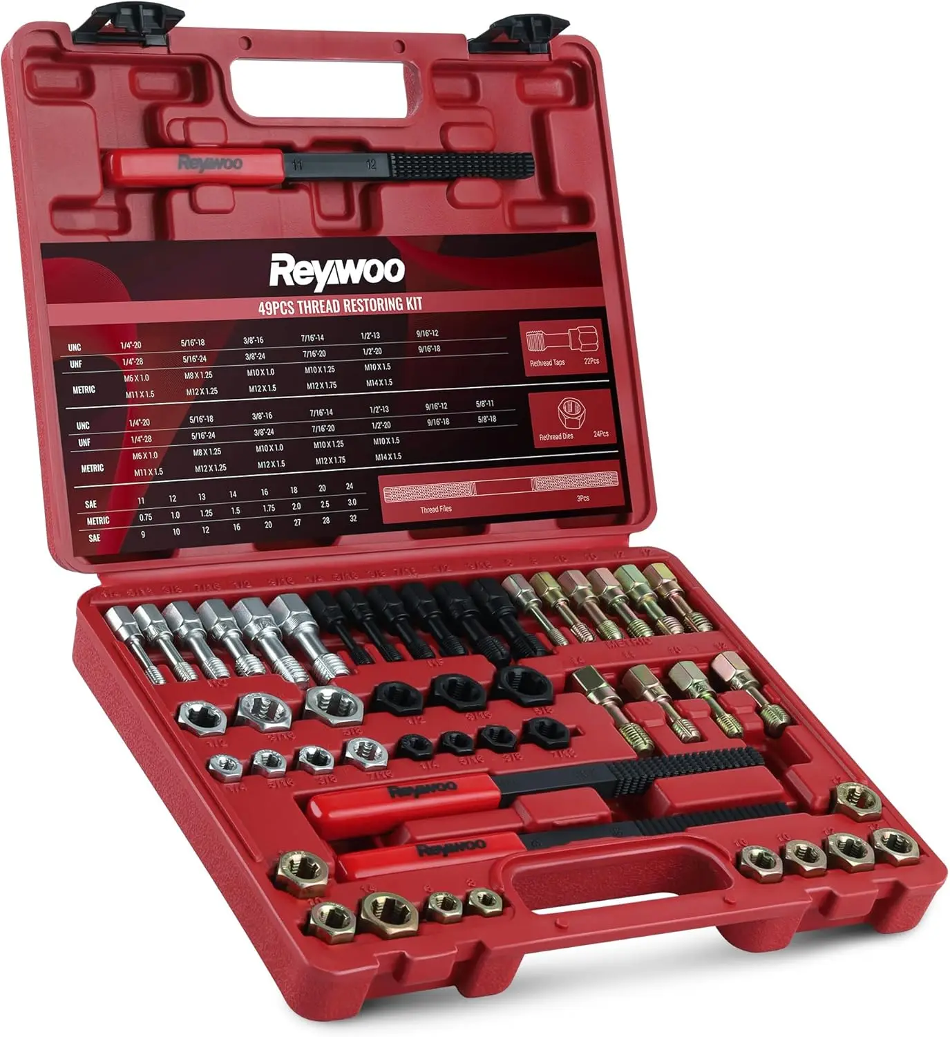

Набор для восстановления резьбы из 49 предметов: метчики, плашки, напильники для UNC, UNF и метрических размеров - Набор инструментов для авторемонта