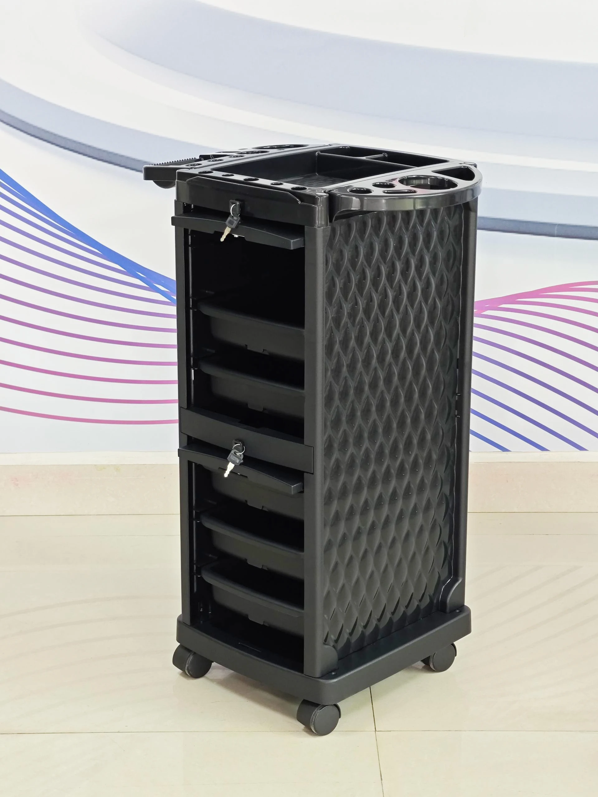 Deluxe Lockable Salon Trolley Modern Design Rolling Cart Organizer with Drawer for Hair Spa Hospital & Workshop Made of Plastic