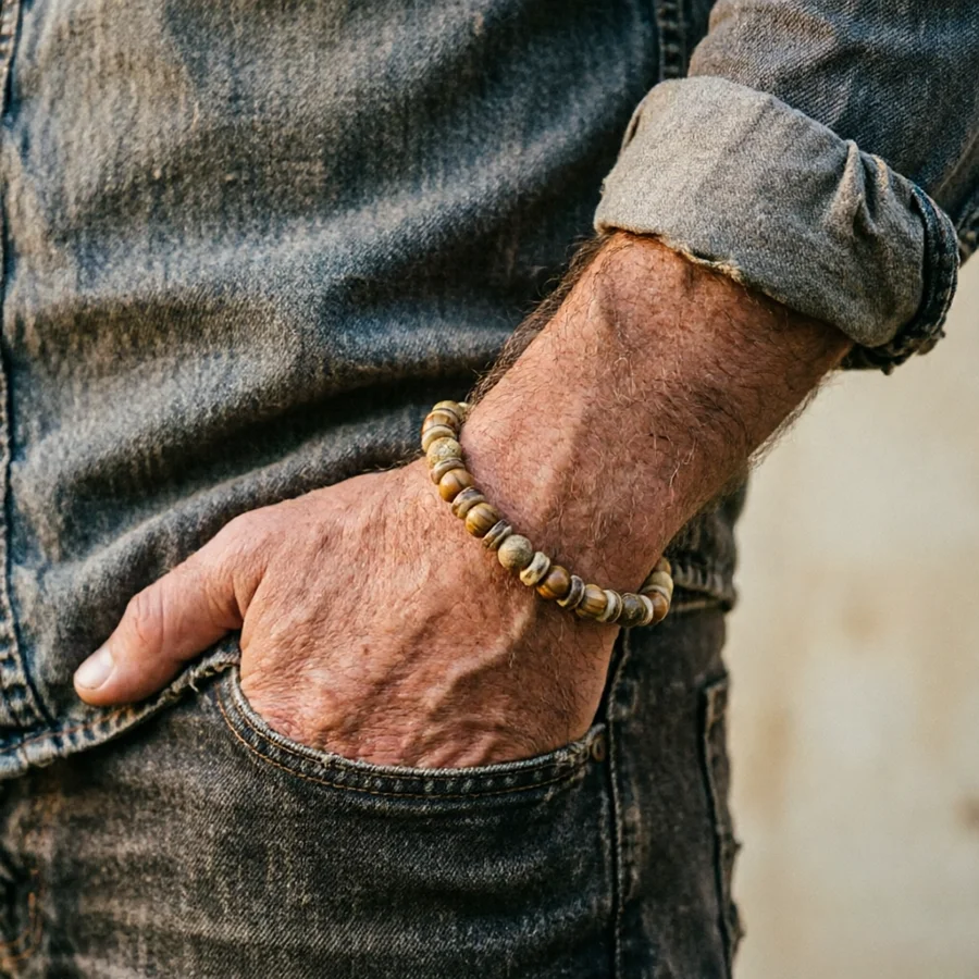 Vintage Wood Beaded Bracelet Mens Natural Stone Braslet Yoga Meditation Prayer Jewelry Tiger Eye Braclet Homme