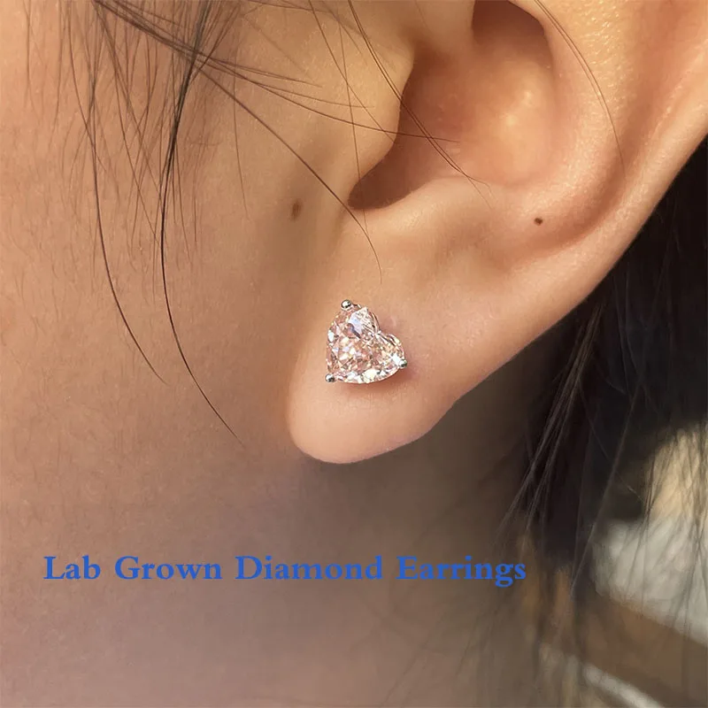 

1 карат каждый против розового сердца CVD, выращенные в лаборатории бриллианты, минималистичные серьги для повседневного ношения, золото 14 карат 10 карат/платиновые серьги с зубцами 950