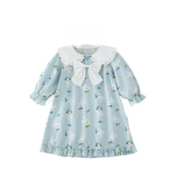 2024 Baby Rompers Sister Matching Wear Clothes for Children Outfits Spring Girls Floral Printed A-line Dress with Bowknot Outfit