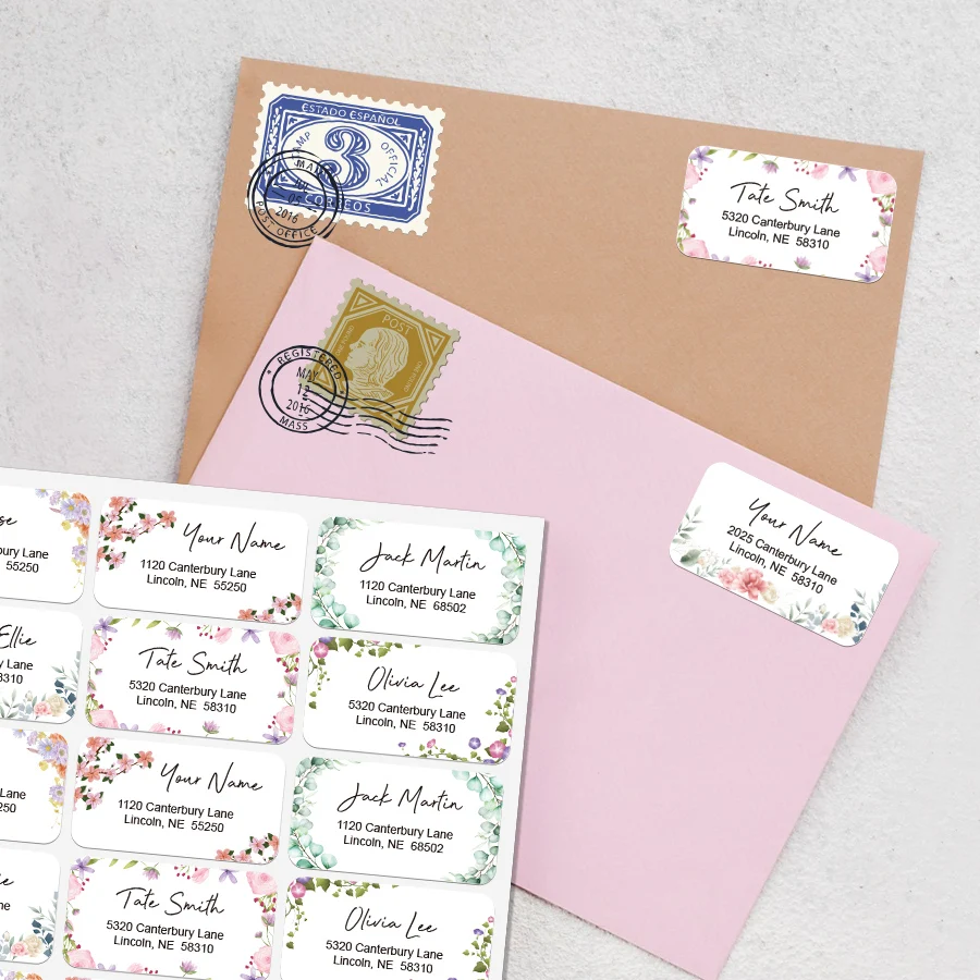 ملصقات بريدية زهرية مخصصة - ملصقات عناوين ذاتية اللصق للأعمال/القرطاسية، تصميم مخصص ومواد قابلة لإعادة التدوير  #3