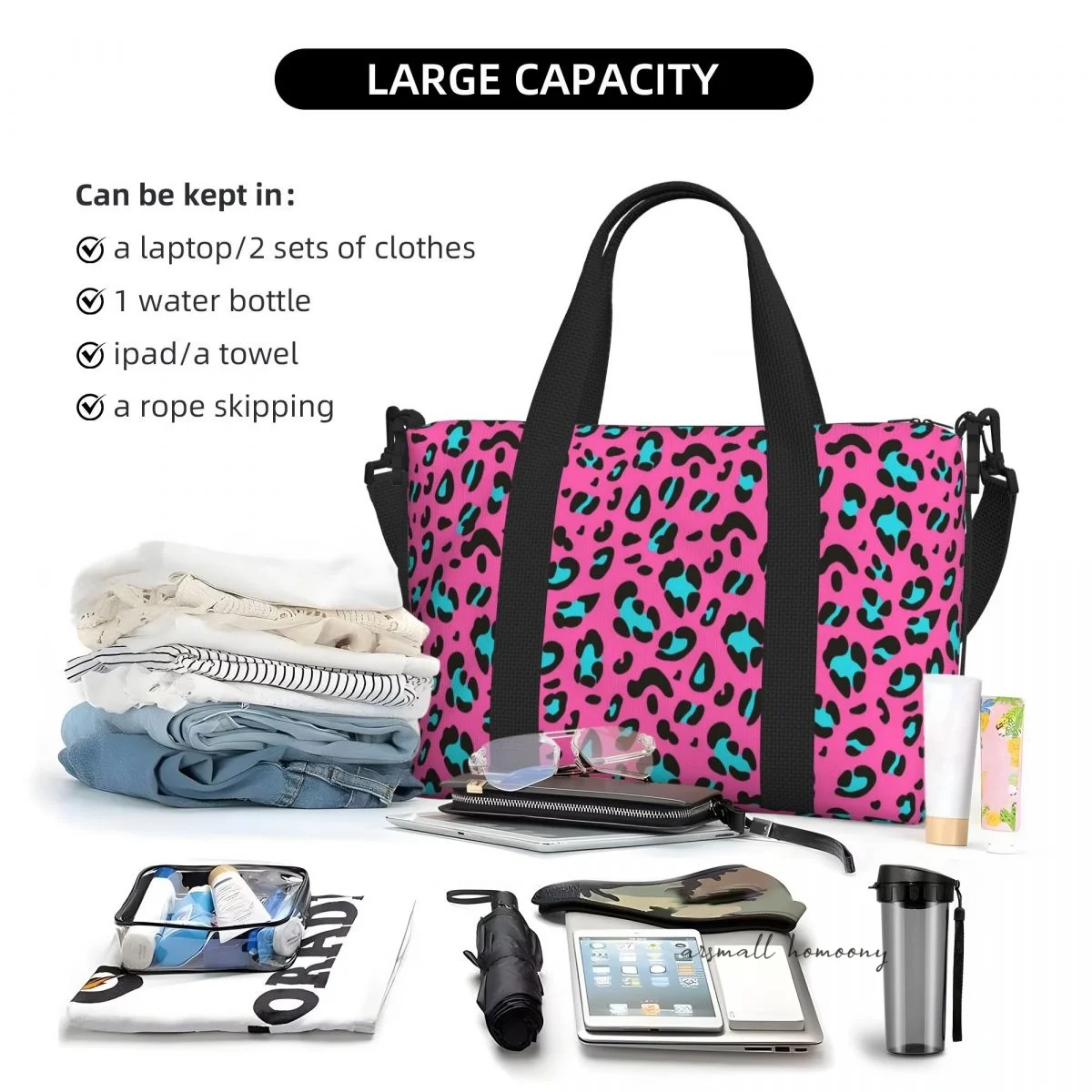 Bolso de viaje con estampado de leopardo para mujer, bolsa de viaje personalizada con correa para el hombro, bolsa deportiva para gimnasio, bolsa de noche