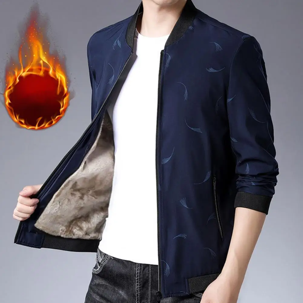 

Trendy Winter Jacket Stand Collar Thickened Business Jacket Autumn Winter Men Fleece Lined Jacket Coat