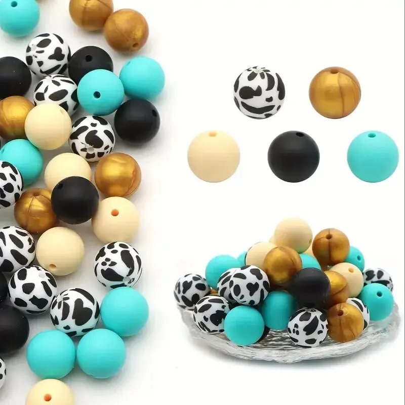 45pcs 15mm Leopard Print Silicone Beads Circular Loose Beads For Jewelry Making DIY Anti Drop Key Bag Chain Bracelet Handmade