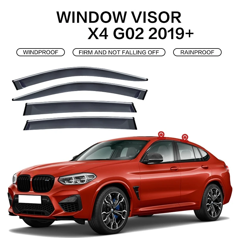 

For BMW X4 F26 G02 Accessories Window Visor Rain or Shine Side Window Deflector Door Visor Vent Shades Ventvisor Bright Strip