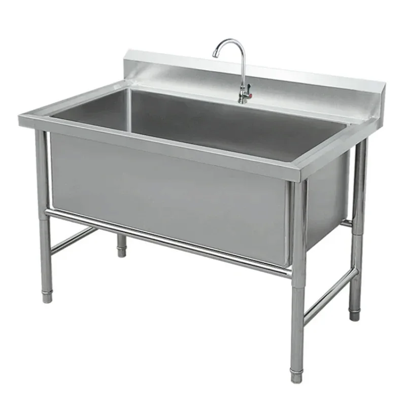 Commercial Stainless Steel Kitchen Sinks Single Washing Sink Kitchen Accessories Thicken Deepen Large Sink for Restaurant Floor