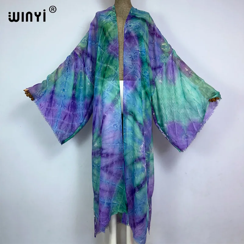 WINYI fashion Beach Cover Ups for Swimwear Women Tie Dye Kimono Swimsuit Cape Summer Dress 2023 Beachwear Outfits Sales