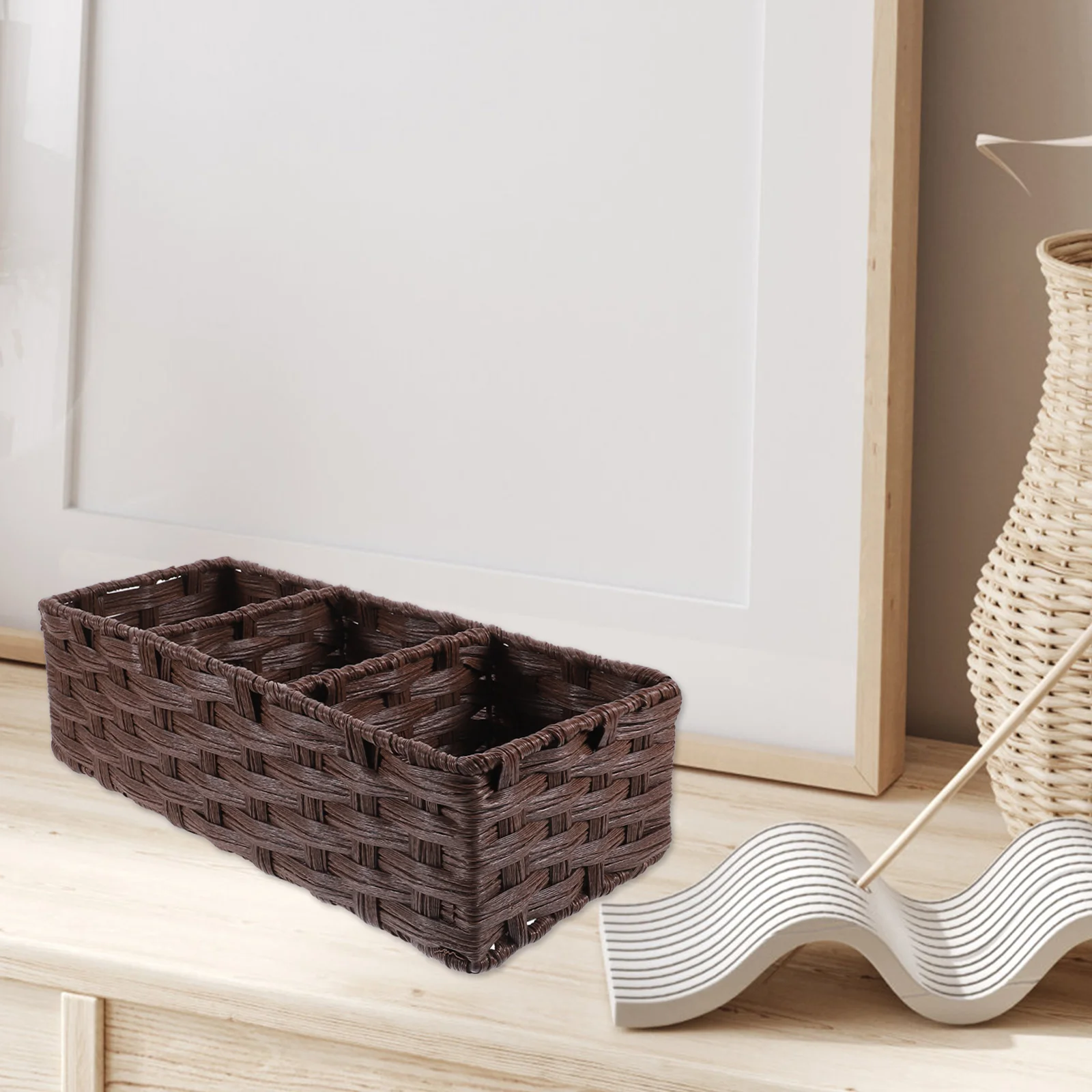 

Large Capacity Handwoven Storage Basket Multifunctional Desktop Organizer Woven Household Bin for Kitchen Bathroom Dorm