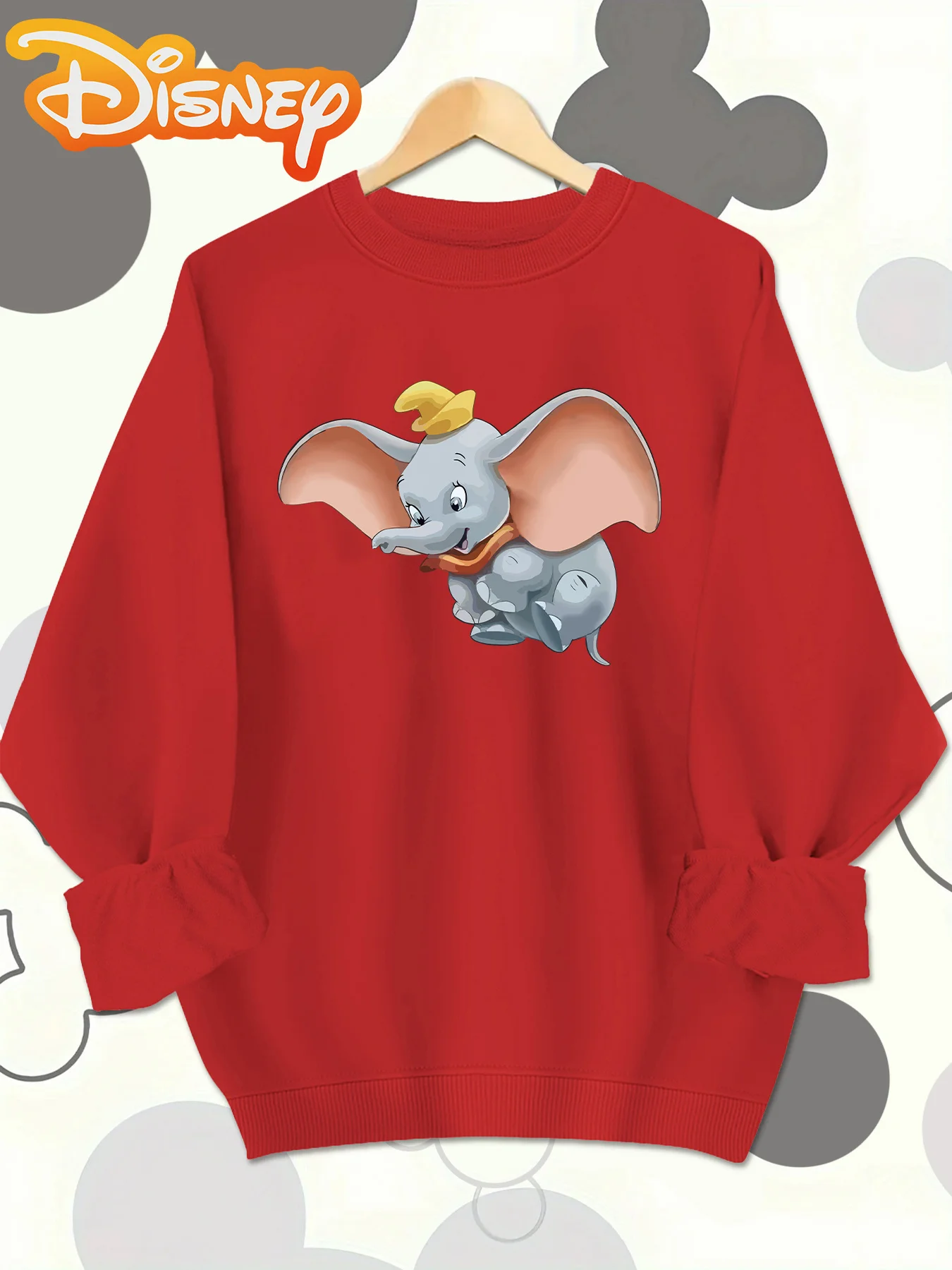 

Толстовка с круглым вырезом Disney Dumbo для детей, пуловер с длинными рукавами и милым мультяшным рисунком слона, мягкий повседневный топ