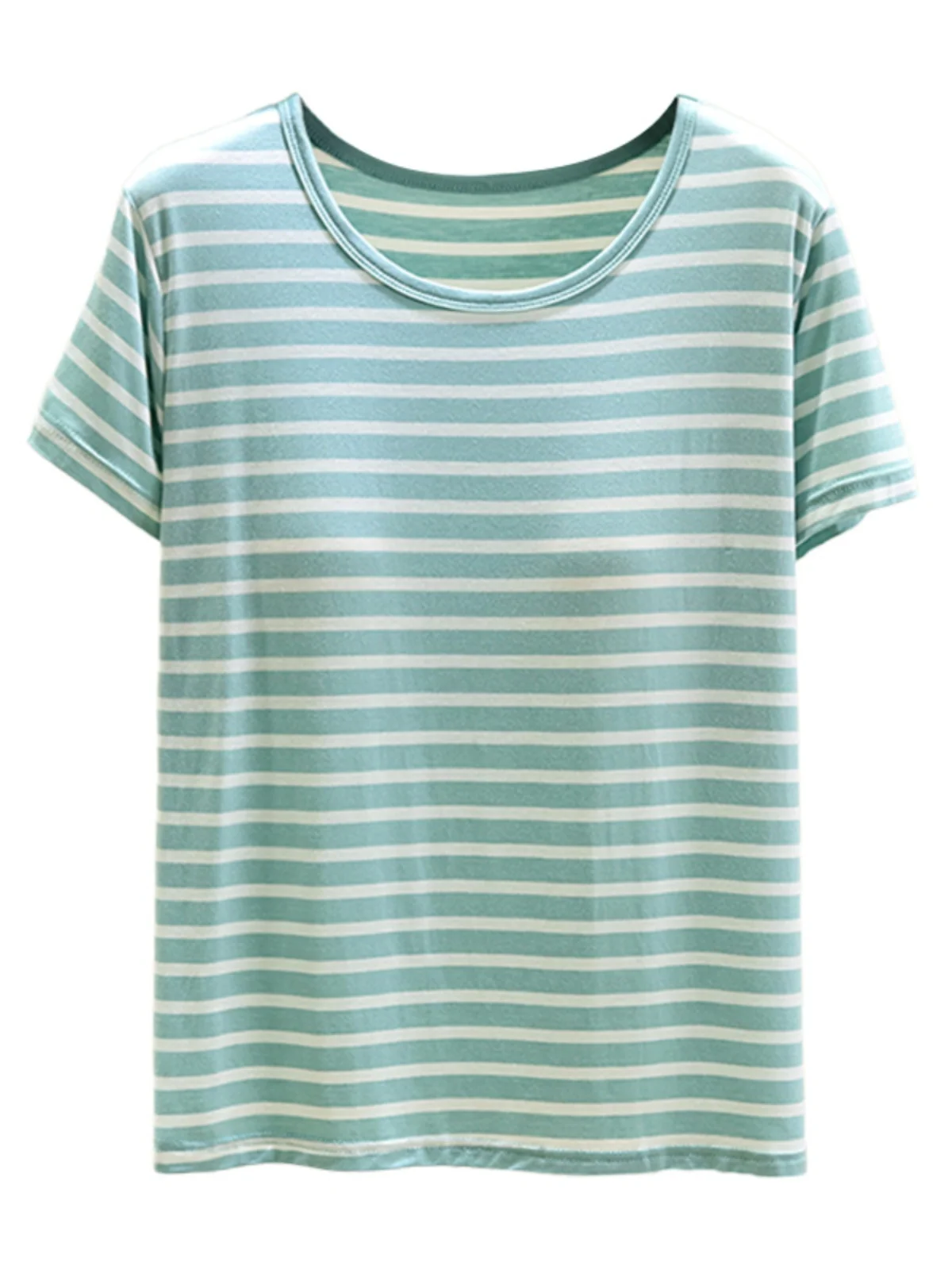 Women's round Ne ort Sve T-irt Modal Thin Summer Striped Base irt Slimming Top Casual Sle Regular Length