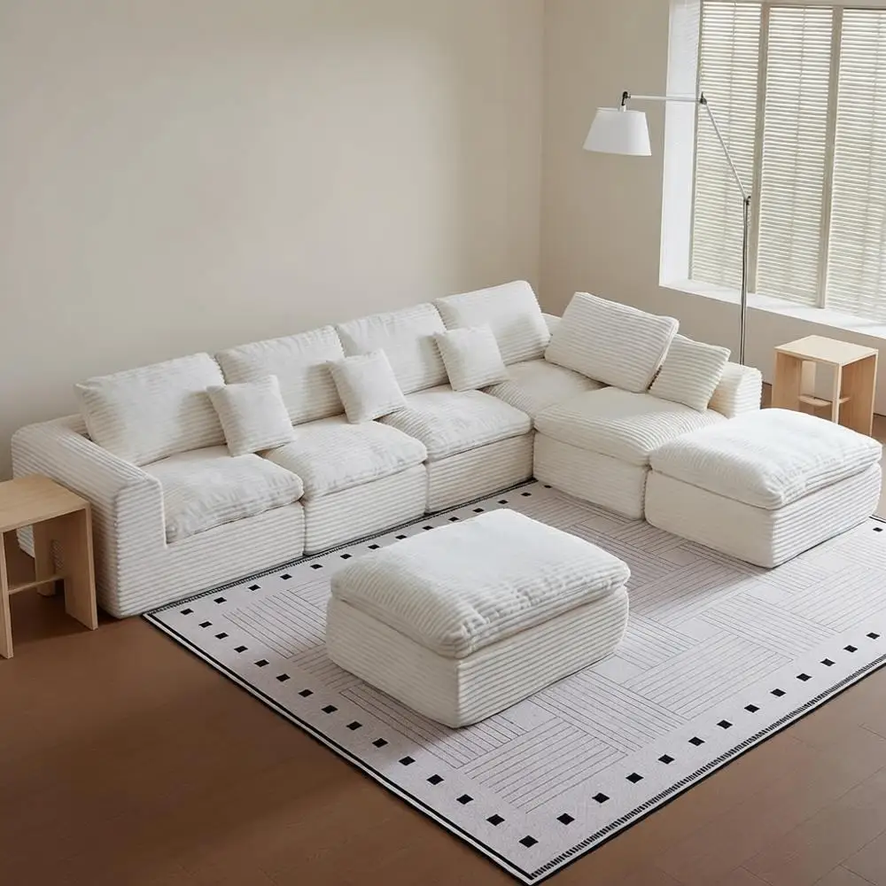 #￥Oversized Sectional Couches for Living Room U-Shaped Boneless Cloud Couch with Deep Seat Compressed Sofa in a Box for Home