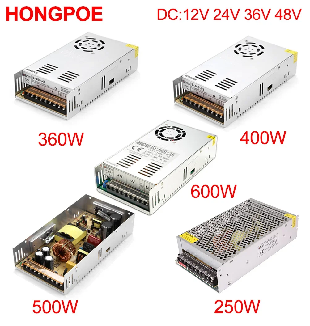 

12V 24V 36V 48V 250W 360W 400W 500W 600W Switching Power Supply Source Transformer AC DC SMPS For LED Strip Light CCTV Motor