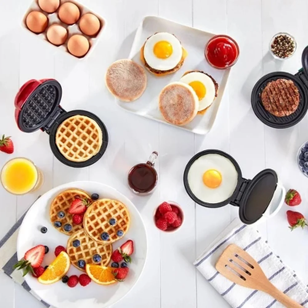 Мини-гриль-гриль, вафельница с антипригарным покрытием, двойные поверхности для приготовления пищи, компактный, легкий вес, легко чистится, руководство по рецептам, 350 Вт