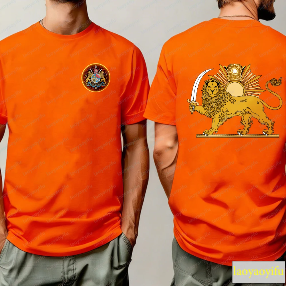 Cultural Heritage Men's T-Shirt with Lion and Sun Emblem Design for Casual Wear in Summer Ideal Gift