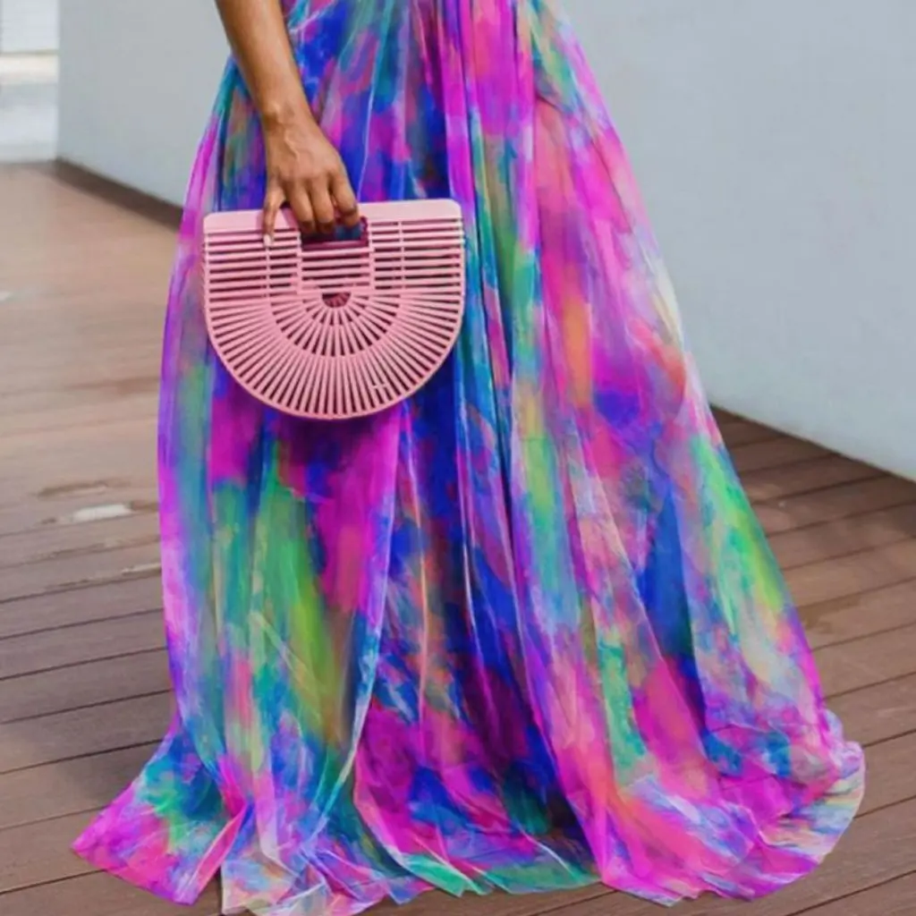 봄 여름 큰 사이즈 여성 프린트 스윙 드레스 유럽 미국 스타일 메쉬 출퇴근 패션 플러스 사이즈 의류