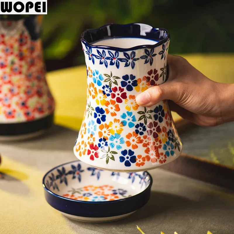 Hand Drawn Floral Ceramic Chopstick Holder Chopstick Rest Drainage Storage Rack Knife Fork Spoon Storage Box Home Storage Tool