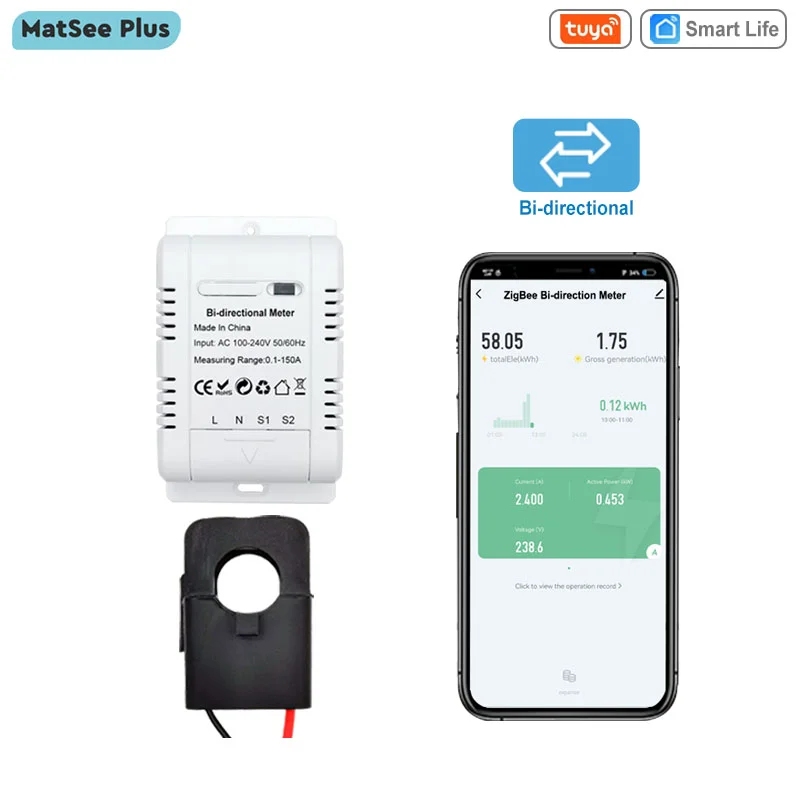 Tuya Inteligente Bidirecional em Dois Sentidos Wifi Zigbee Medidor de Energia 150a Braçadeira Sensor Corrente Importação Solar Exportação Kwh Monitor 110v 240vac