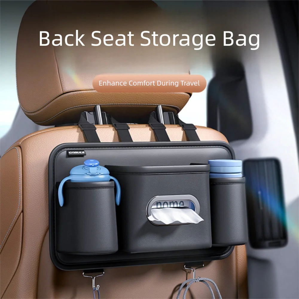 

High Quality PU Leather Car Backseat Cup Holder Portable Multifunctional Tissue Box Storage Bag Car Interior