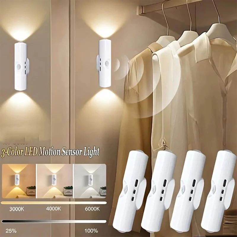 1-5Pcs Portable Wall Mounted Night Light,USB Rechargeable Magnetic LED Lamp,Motion Sensor Nightlight,7-Color Battery-Powered