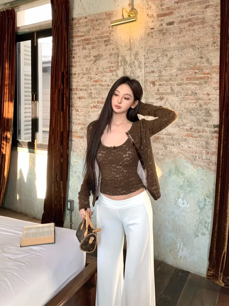 

Retro Slim Fit Long Sleeve Single Button Coat And Vest Two Piece Set for Women Spring Fashion Casual High Waist Trousers