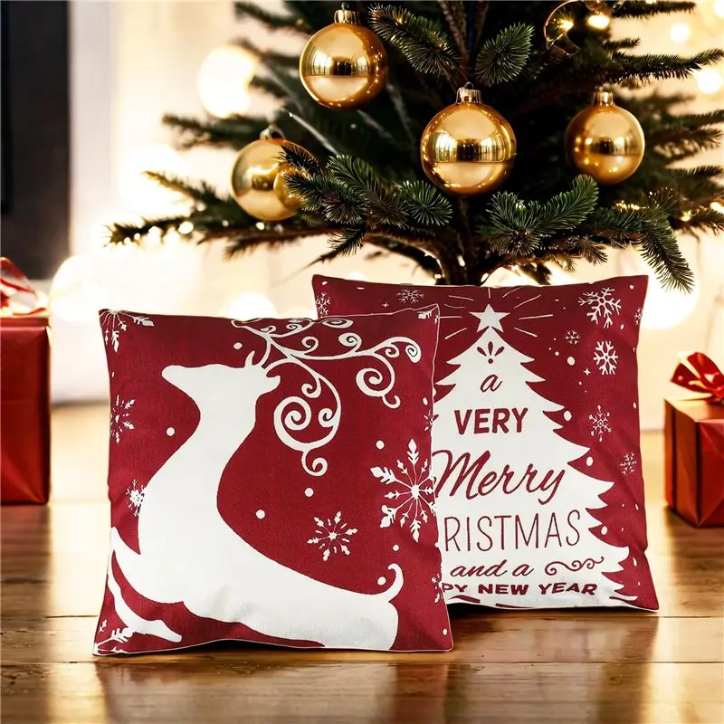ABWR-Christmas Pillow Covers 18X18 Set Of 4,Farmhouse Christmas Decor For Home,Xmas Decorations Throw Cushion Case For Home
