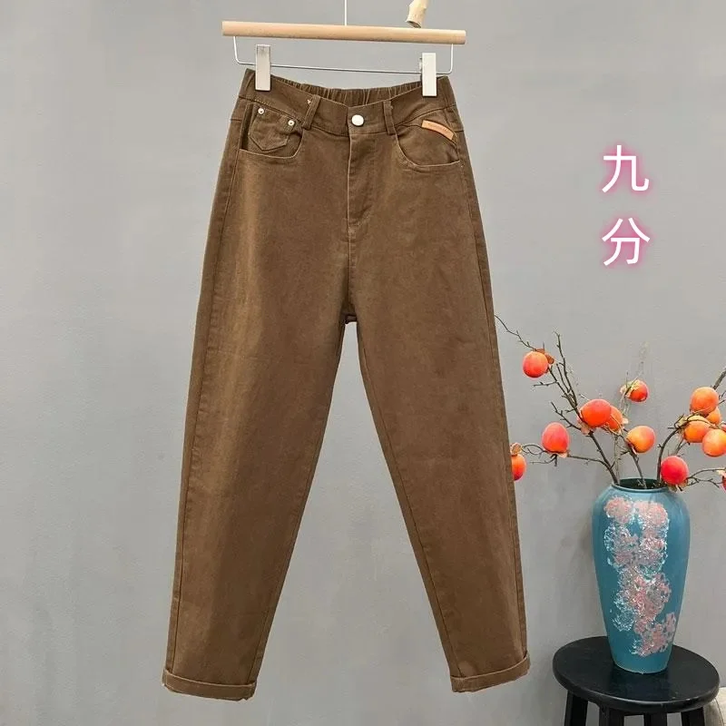 2025 Spring Autumn New Cowboy Nine Pants Casual High Quality Trousers Straight Jeans Women High Waist Harem Denim Pants Ladies