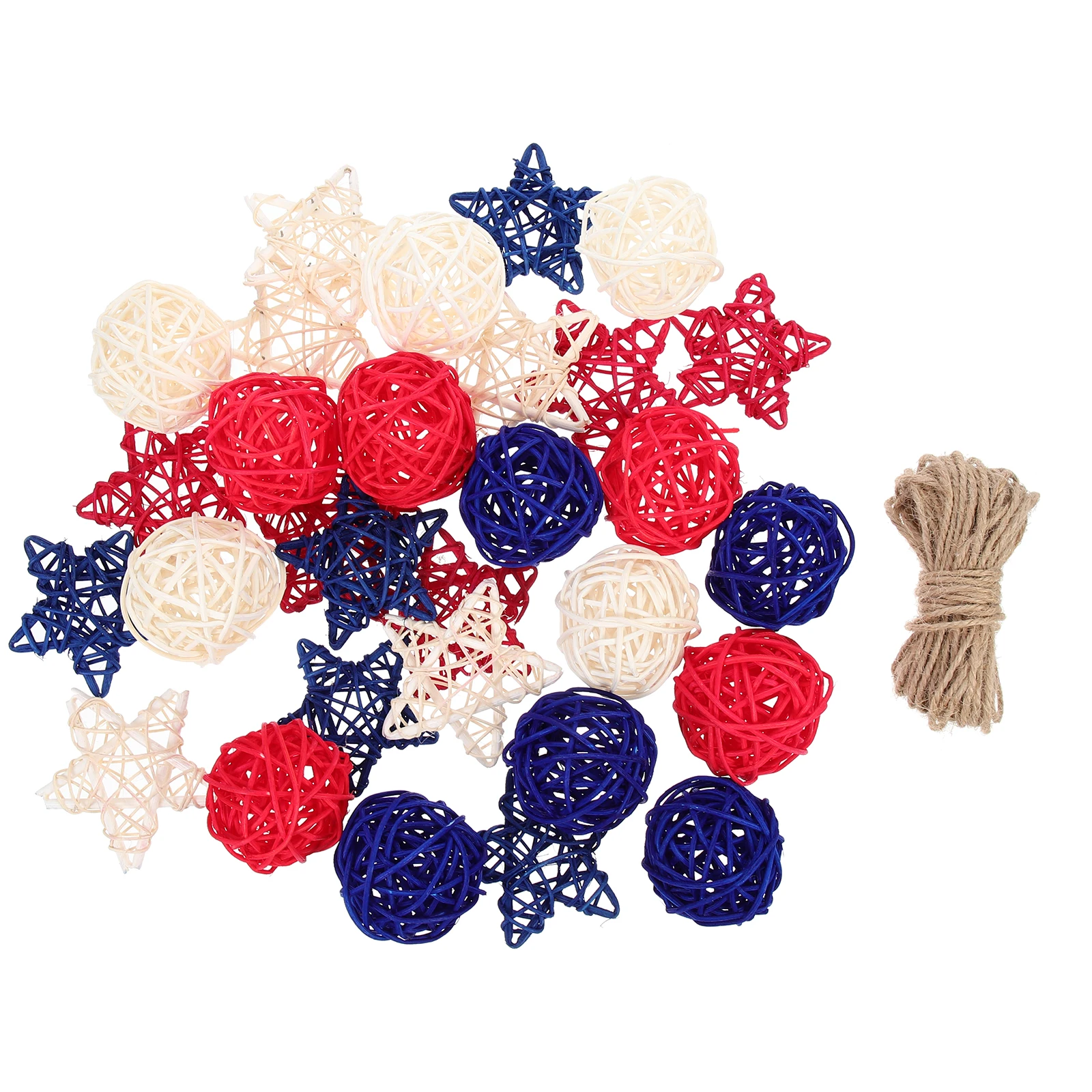

1set Rattan Woven Decorations Natural Star Ornaments Wicker Balls Independence Day Patriotic 4th of July Hanging Home Decor