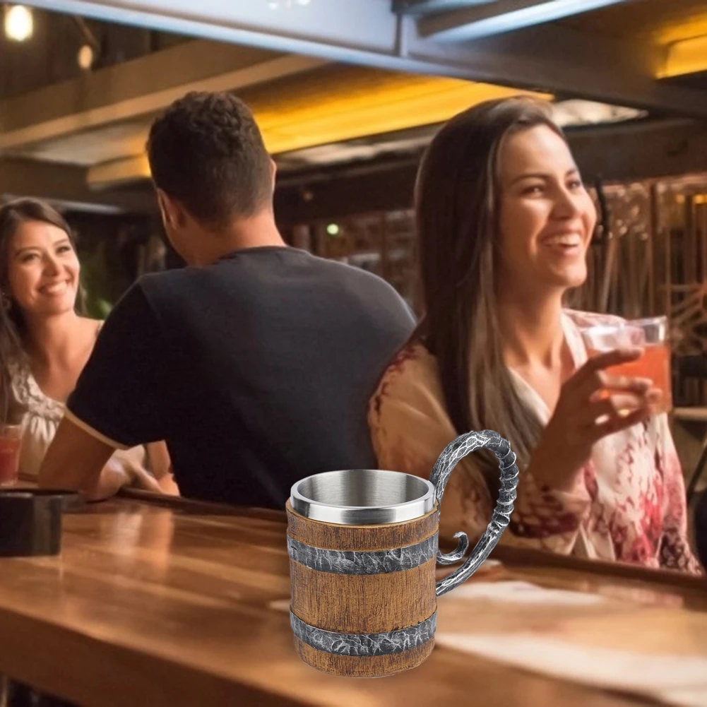 

Имитация деревянной бочки, кружка с двойными стенками, теплоизолированная чашка, креативная смола, нержавеющая сталь, ретро для украшения дома