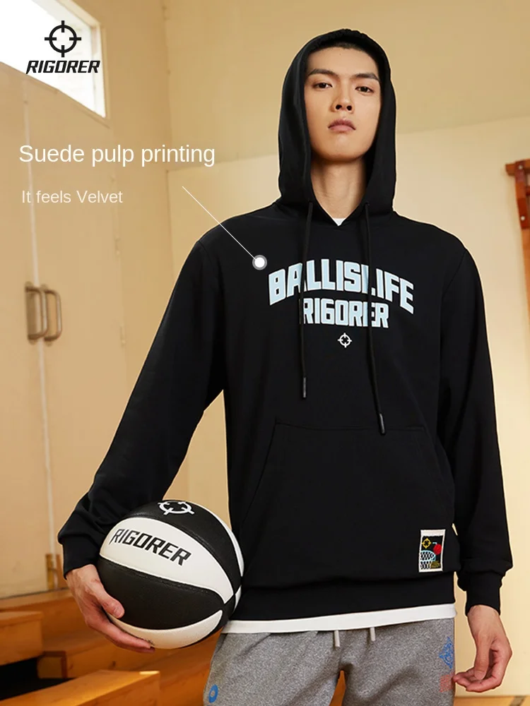 RIGORER  Hooded Sweater Winter New Basketball Training Sports Long Sleeve shirt Cultural Casual Pullover Men