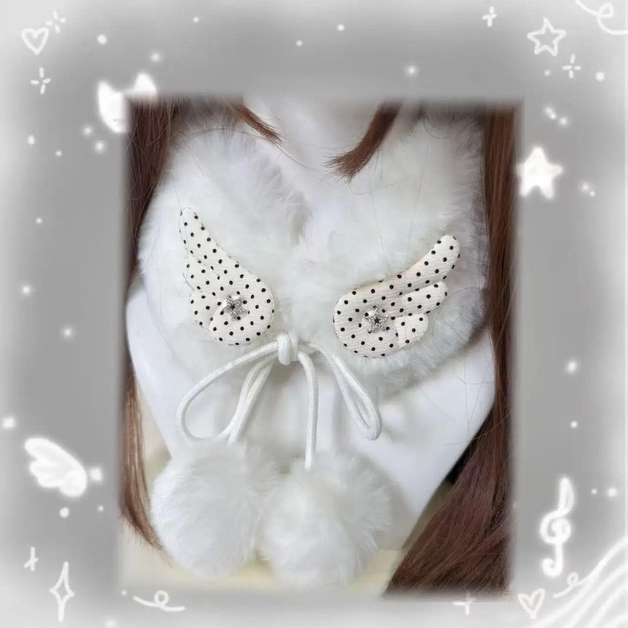 Contrast Color Angel's Wings Winter Scarf for Harajuku Warm Kawaii Cute Neckerchief Women Y2k Aesthetic Fluffy Bandage Scarves