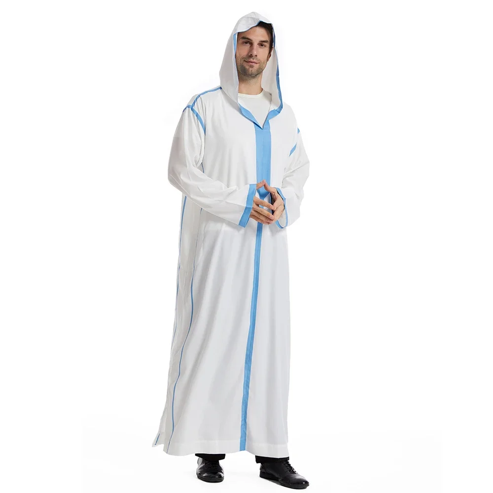 Roupas masculinas muçulmanas jubba thobe eid ramadan roupas de oração casuais dubai turquia com capuz maxi vestido abaya kaftan abayas islâmicas