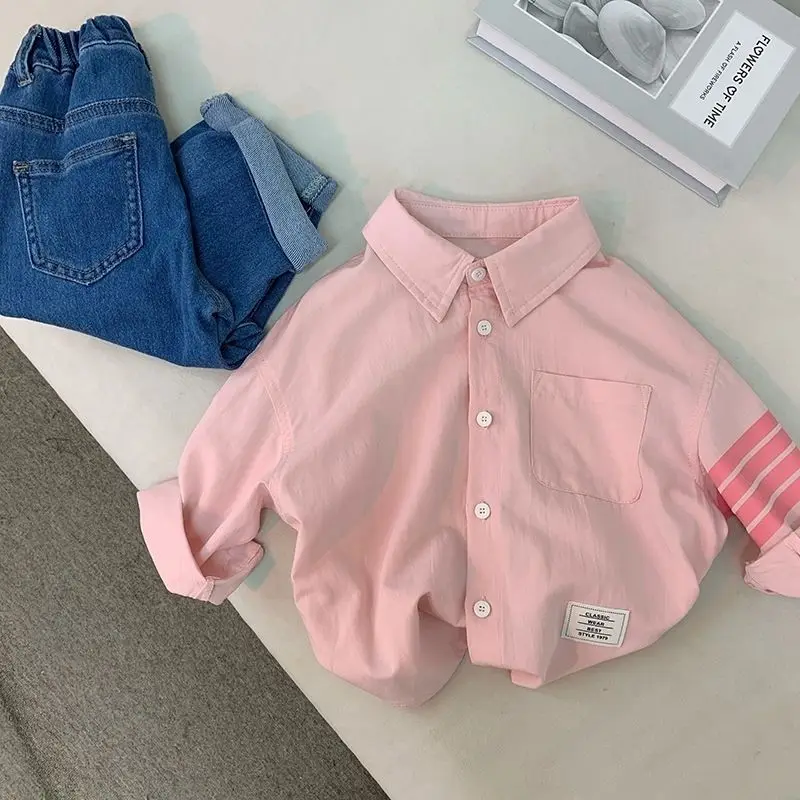 

Boys and Girls Shirts Spring/Summer Leisure Long Sleeve Cotton Shirts Fashion Children's Baby Handsome Polo Neck Shirt