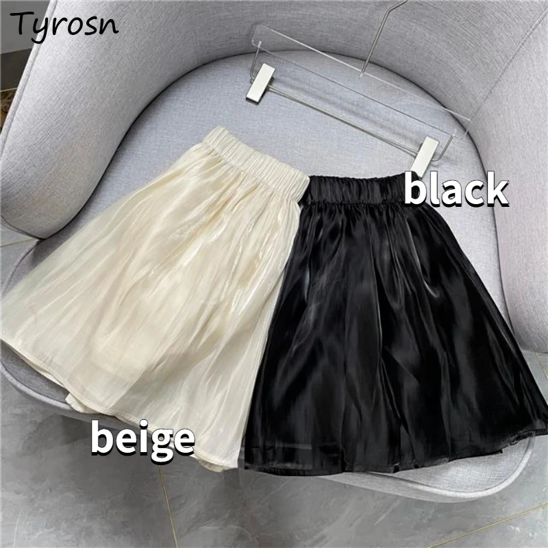 Mini Skirts Women Minimalist Pure Sweet Sexy Folds Design Trendy Korean Style Daily All-match Elastic Wasit Faldas Ladies Summer