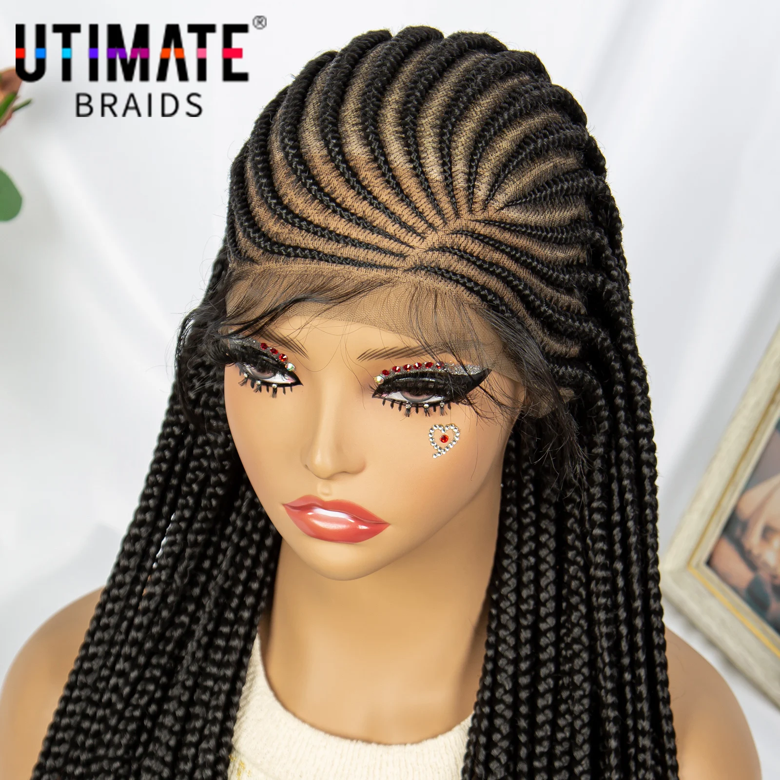 Synthetic Handmade Knotless Box Braided Wig with Baby Hair Full Lace Cornrow Braided Wigs for Black Women Lace Front Braids Wigs