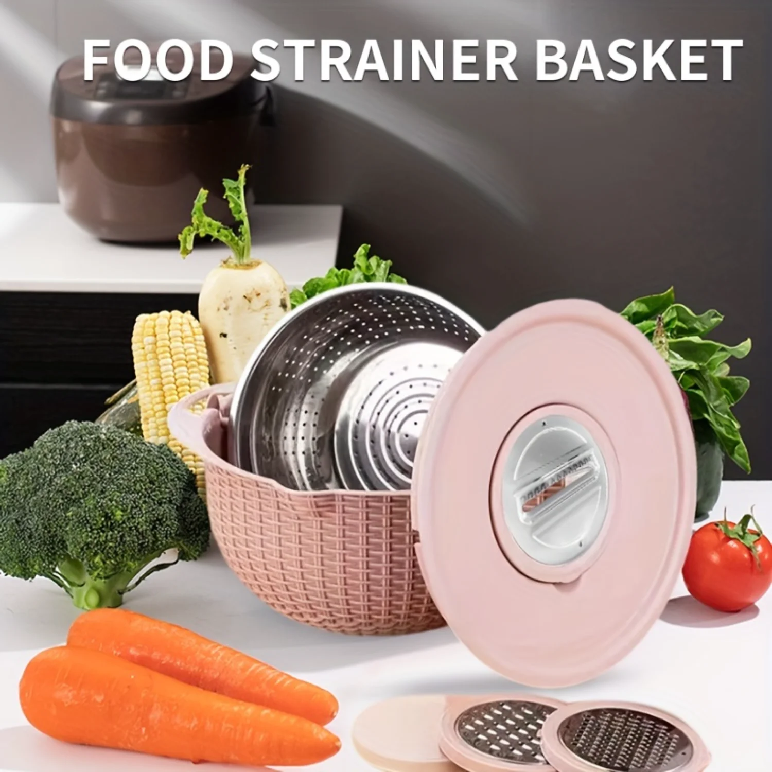 4-in-1 Multifunctional Kitchen Colander Set - ° Rotating Strainer with Graters for Efficient Food Prep - Ideal for Pasta, Rice,