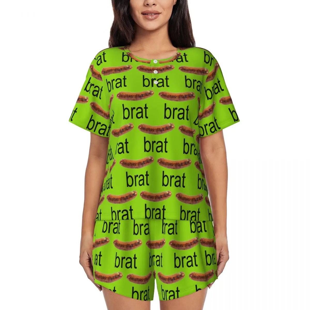 

Brat Charli Xcx Round Neck Short Sleeve Nightgowns for Sleeping Sleepshirts Women Loose Pajama Set Short Pants