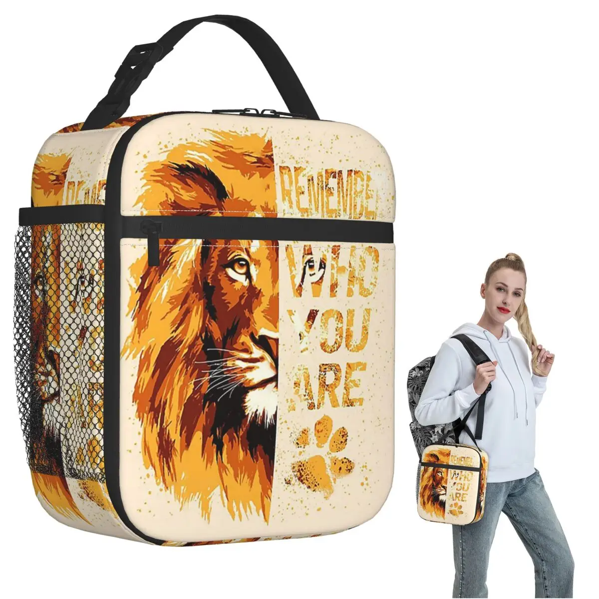 Remember WHO YOU ARE Lion Insulated Lunch Bag for Women Kids Leakproof Food Boxes Thermal Lunch Box Tote