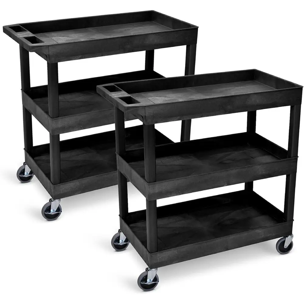 Carrinhos Utilitários Rolantes de 3 Camadas em Pacote com 2 Unidades |   Capacidade máxima de carga de 300 lbs |   Armazenamento Robusto para Casa, Escritório e Garagem (Preto, 32 x 1)