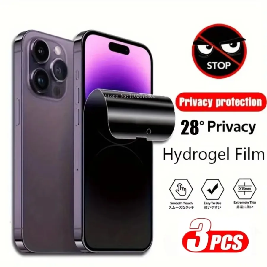 3Pcs Hydrogel Privacy Film for IPhone 16 15 14 Pro Max 13 12 11 Pro Screen Protector for IPhone XS MAX XR 14 16e Not Glass